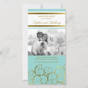 Stijlvolle Gouden Spiralen Save The Date Fotokaart
