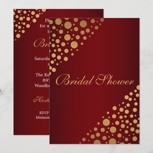 Stijlvolle gouden Stippen bruidsdouche uitnodiging (Voorkant / Achterkant)