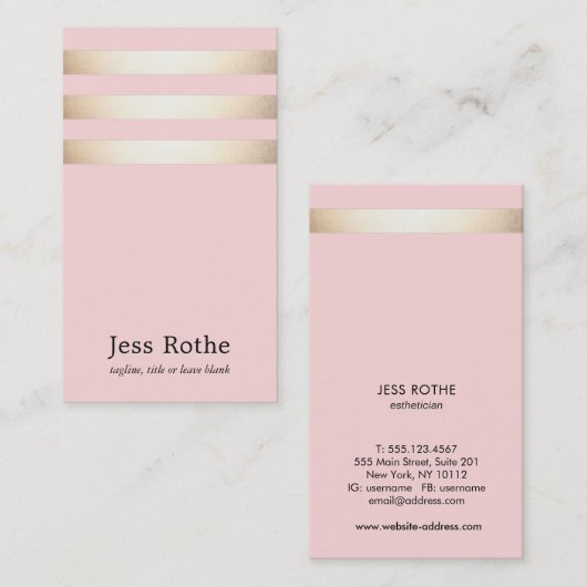 Stijlvolle gouden streep Blush Pink Visitekaartje (Voorkant / Achterkant)