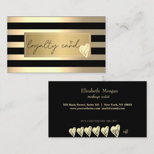 Stijlvolle gouden strepen, Lijst, gouden harten Klantenkaartje (Voorkant / Achterkant)