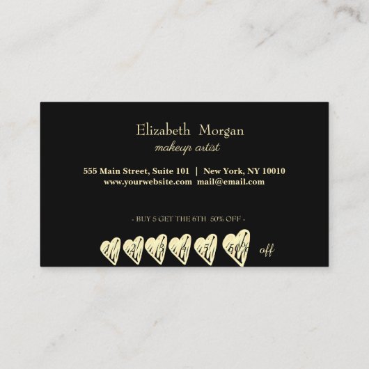 Stijlvolle gouden strepen, Lijst, gouden harten Klantenkaartje (Achterkant)