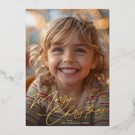 Stijlvolle gouden typografie Vrolijke kerstfoto Folie Feestdagenkaart (Voorkant)