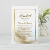 Stijlvolle gouden veren bruids brunch kaart (Staand voorkant)