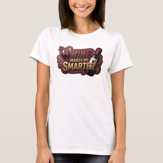 Stijlvolle Gouden WIJN MAKT ME SLIMMER Statement T T-shirt (Voorkant)