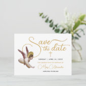 Stijlvolle gouden witte engel zegen doopsacramente save the date (Staand voorkant)