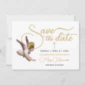 Stijlvolle gouden witte engel zegen doopsacramente save the date (Voorkant)