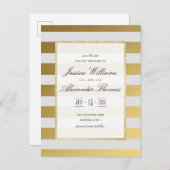 Stijlvolle gouden & witte strepen bruiloft Save th Aankondigingskaart (Voorkant / Achterkant)