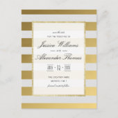 Stijlvolle gouden & witte strepen bruiloft Save th Aankondigingskaart (Voorkant)