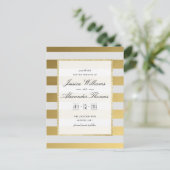 Stijlvolle gouden & witte strepen bruiloft Save th Aankondigingskaart (Staand voorkant)