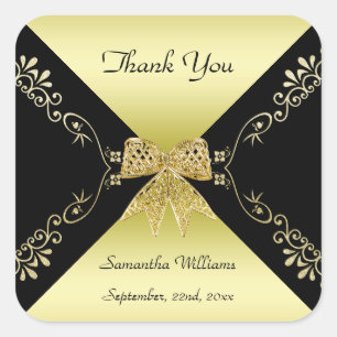 Stijlvolle gouden & zwarte decoratieve boog dank u vierkante sticker