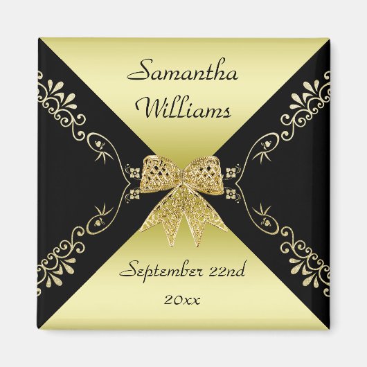 Stijlvolle gouden & zwarte decoratieve boog gunst magneet (Voorkant)