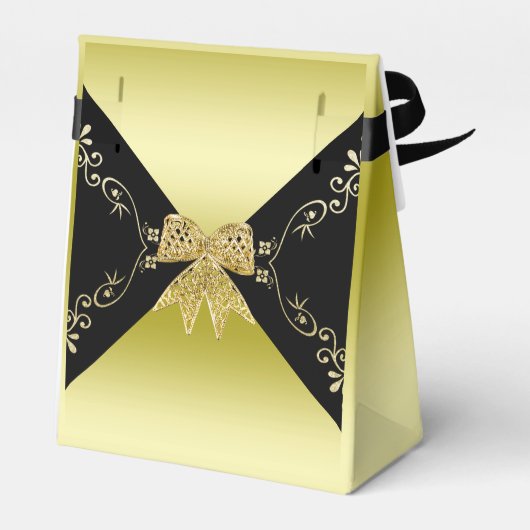 Stijlvolle gouden & zwarte decoratieve boog verjaa bedankdoosjes (Achterkant)