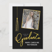 Stijlvolle gouden zwarte foto Afstuderen aankondig (Voorkant)