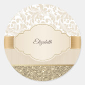 Stijlvolle goudglitter Damask Ronde Sticker (Voorkant)