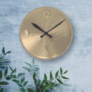 Stijlvolle goudkleurige Faux metallic Shine Ronde Klok