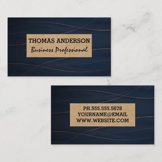 Stijlvolle goudlijnen | Deep Blue Background Visitekaartje (Voorkant / Achterkant)