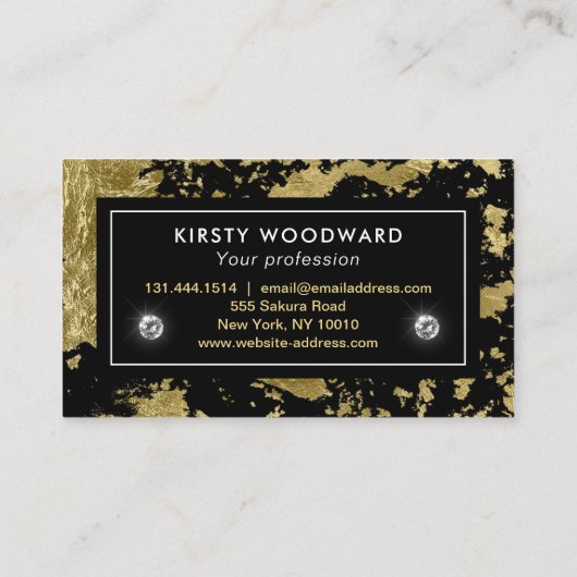 Stijlvolle goudolievlokken op zwarte achtergrond visitekaartje (Achterkant)