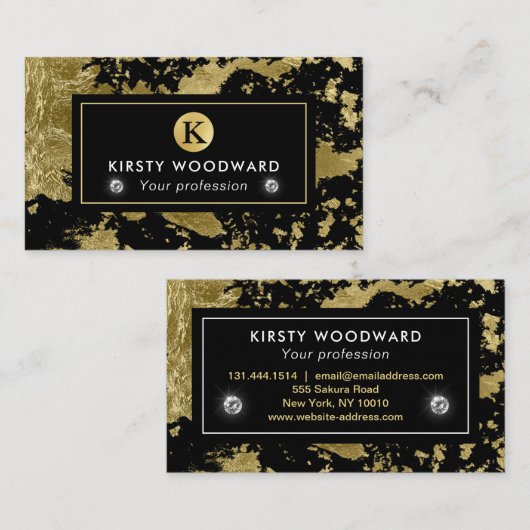 Stijlvolle goudolievlokken op zwarte achtergrond visitekaartje (Voorkant / Achterkant)