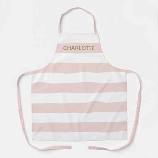 Stijlvolle goudroze witte strepen, aangepaste naam schort (Voorkant)