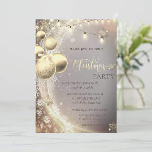 Stijlvolle goudsnowflakes, Kogels, lichte kerst Kaart (Staand voorkant)