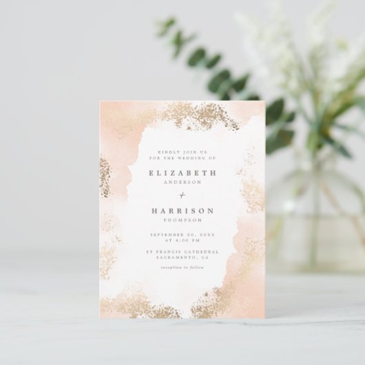 Stijlvolle goudstof en dubbelzinnige Waterverf bru Uitnodiging Briefkaart (Staand voorkant)