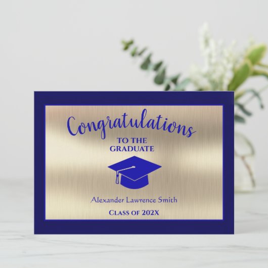 Stijlvolle Graduatation Blue Gold Class van 2021 Aankondiging (Staand voorkant)