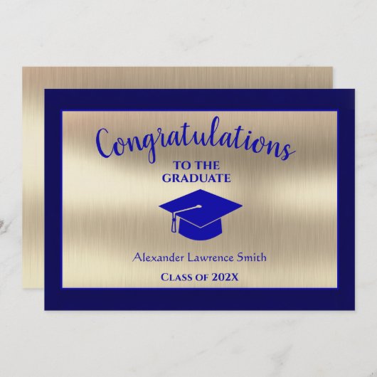 Stijlvolle Graduatation Blue Gold Class van 2021 Aankondiging (Voorkant / Achterkant)