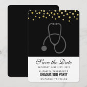 Stijlvolle Graduation Party Grey op Black Stethosc Save The Date (Voorkant / Achterkant)