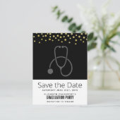 Stijlvolle GraduPartij Stethoscoop Opslaan Datum Briefkaart (Staand voorkant)