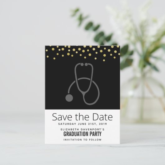 Stijlvolle GraduPartij Stethoscoop Opslaan Datum Briefkaart (Staand voorkant)
