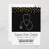 Stijlvolle GraduPartij Stethoscoop Opslaan Datum Briefkaart (Voorkant / Achterkant)