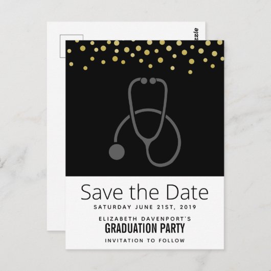 Stijlvolle GraduPartij Stethoscoop Opslaan Datum Briefkaart (Voorkant / Achterkant)