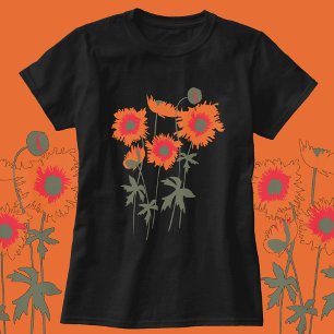 Stijlvolle grafische papaver oranje en groen t-shirt