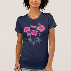 Stijlvolle grafische papaver roze en grijs t-shirt