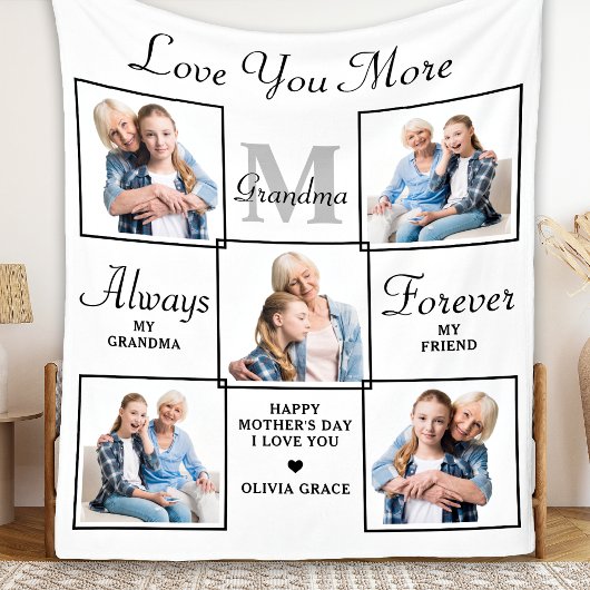 Stijlvolle GRANDMA Persoonlijk 5 Foto Collage Flee Fleece Deken