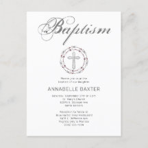 Stijlvolle Gray Baptisme Cross Invitation