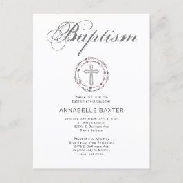 Stijlvolle Gray Baptisme Cross Invitation Briefkaart