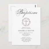 Stijlvolle Gray Baptisme Cross Invitation Briefkaart (Voorkant / Achterkant)