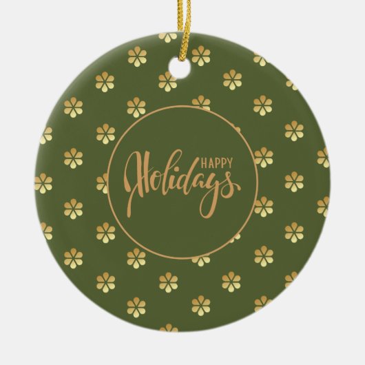 Stijlvolle Green & Gold Daisy Christmas Keramisch Ornament (Voorkant)