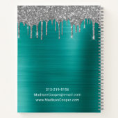 Stijlvolle Green Silver Drip Glitter Afspraak Notitieboek (Achterkant)