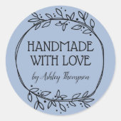 Stijlvolle Greenery Handmade with Love Name Blue Ronde Sticker (Voorkant)
