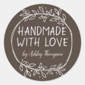 Stijlvolle Greenery Handmade with Love Name Brown Ronde Sticker (Voorkant)