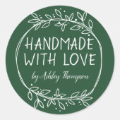 Stijlvolle Greenery Handmade with Love Name Green Ronde Sticker (Voorkant)