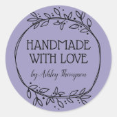 Stijlvolle Greenery Handmade with Love Name Paars Ronde Sticker (Voorkant)