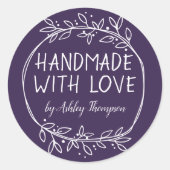 Stijlvolle Greenery Handmade with Love Name Paars Ronde Sticker (Voorkant)