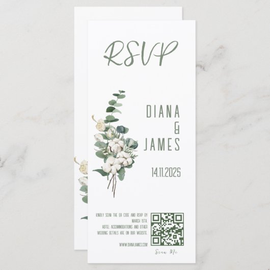 Stijlvolle Greenery Leaves Wedding RSVP QR code (Voorkant / Achterkant)