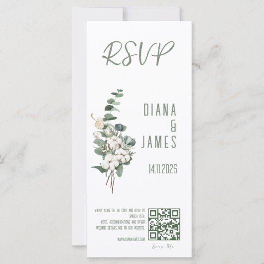 Stijlvolle Greenery Leaves Wedding RSVP QR code (Voorkant)