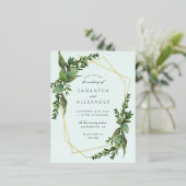 Stijlvolle Greenery Mint & Gold Geometric Wedding Folie Uitnodiging Briefkaart (Staand Voorkant)