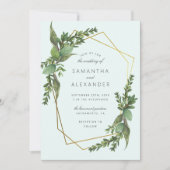 Stijlvolle Greenery Mint & Gold Geometric Wedding Kaart (Voorkant)