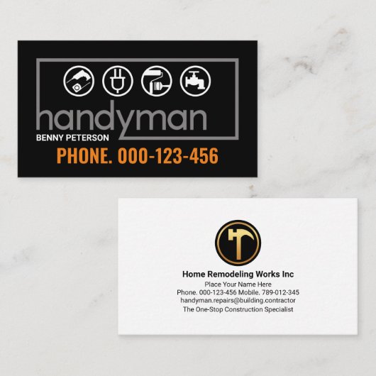 Stijlvolle Grey Handyman Signage Lijst Visitekaartje (Voorkant / Achterkant)